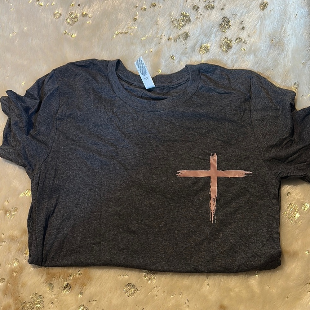 New Faith Charcoal Gray T-Shirt with Pink Cross